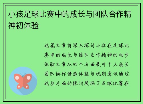 小孩足球比赛中的成长与团队合作精神初体验