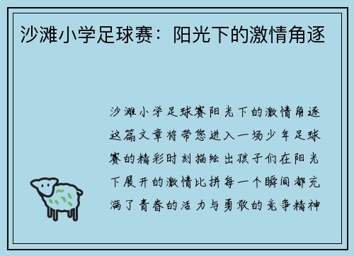 沙滩小学足球赛：阳光下的激情角逐